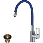 Смеситель для кухни Rossinka Silvermix с гибким изливом хром\синий (Z35-35U-Blue)