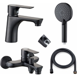 Комплект смесителей Orange Aristo для раковины, для ванны, душевой набор, черный (M19-311B)