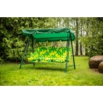 Качели садовые 3-х местные Olsa Рица (каркас зеленый, м/э зеленый, желтый рисунок цветы)