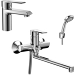 Комплект смесителей Rossinka Silvermix для раковины и ванны, с душем, хром (RS28-33, RS28-11)