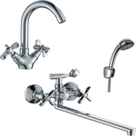 Комплект смесителей Rossinka Silvermix для раковины и ванны, с душем, хром (RS42-80, RS42-62)