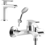 Комплект смесителей Rossinka Silvermix для раковины и ванны, с душем, белый/хром (W35-31, W35-12)
