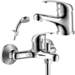 Комплект смесителей Rossinka Silvermix для раковины и ванны, с душем, хром (Y35-31, Y35-11)