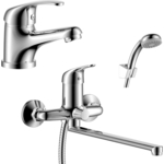 Комплект смесителей Rossinka Silvermix для раковины и ванны, с душем, хром (Y40-32, Y35-11)