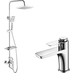 Комплект смесителей Rossinka с термостатом, верхним душем, хром (RS50-11, RS50-46)