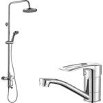 Комплект смесителей Rossinka Silvermix с верхним душем, хром (T40-22, T40-46)