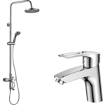 Комплект смесителей Rossinka Silvermix с верхним душем, хром (T40-11, T40-46)