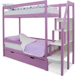 Детская двухярусная кровать Бельмарко Svogen лаванда, ящики 2 шт, бортик ограждение
