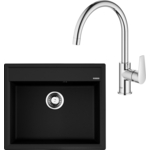 Кухонная мойка и смеситель Omoikiri Daisen 60 BL, Grohe BauEdge черная (4993622, 31367001)