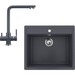 Кухонная мойка и смеситель Ulgran U-104-343, U-016-343 антрацит