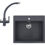Кухонная мойка и смеситель Ulgran U-104-343, U-017-343 антрацит