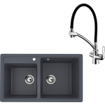 Кухонная мойка и смеситель Ulgran U-200-343 антрацит, Lemark Comfort LM3070C