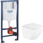 Комплект унитаза BelBagno Uno с инсталляцией Grohe, с кнопкой хром, сиденье микролифт