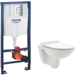 Комплект унитаза AQUAme Rimless c инсталляцией Grohe, сиденье микролифт (AQM2008, 38772001)