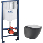 Комплект унитаза AQUAme Rimless c инсталляцией Grohe, сиденье микролифт, черный матовый (AQM2002MB, 38772001)