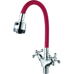 Смеситель для кухни D-Lin с гибким изливом, хром/красный (D153810-4T)
