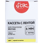 Кассета с лентой Sakura TZE611 для Brother, черный на желтом, 6мм/8м, наклейка
