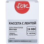 Кассета с лентой Sakura TZEM951 для Brother, черный на серебристом мате, 24мм/8м, н