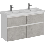 Тумба под раковину Lemark Combi 125х45 под двойную раковину, бетон/белый глянец (LM03C125T-Beton)