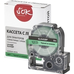 Кассета с лентой S'OK K4GBP для Epson , черный на зеленом, 12мм/8м