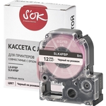 Кассета с лентой S'OK K4PBP для Epson , черный на розовом, 12мм/8м
