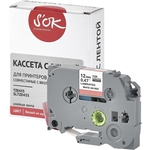 Кассета с лентой S'OK TZE435 для Brother, белый на красном, 12мм/8м