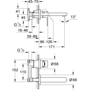 Смеситель для раковины Grohe BauEdge встраиваемый, на два отверстия , с механизмом (20474000)