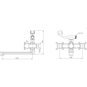 Смеситель для ванны Kaiser Cuatro с душем, хром (58022)