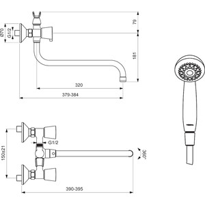 Смеситель для ванны Vidima Quadro с душем, хром (BA346AA)