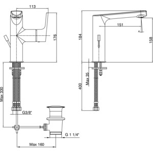 Смеситель для раковины E.C.A. Luna хром с донным клапаном (102108973EX)
