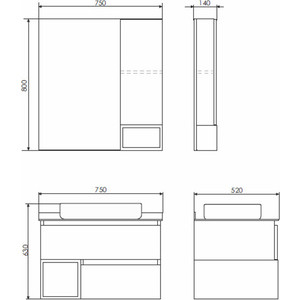 Зеркало-шкаф Comforty Прага 75 дуб белый, правый (00004144199)