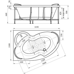 Акриловая ванна Radomir Vannesa Ирма 170х110 левая, с каркасом и панелью (2-01-0-1-1-217, 2-21-0-1-0-217)