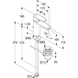 Смеситель для раковины Kludi Pure&Solid с донным клапаном, хром (342900575)