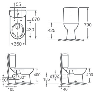 Унитаз-компакт Roca Access наклонный выпуск, с сиденьем микролифт (34P23900Y)