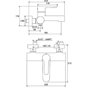 Смеситель для ванны Ravak PU 022.00/150 (X070115)