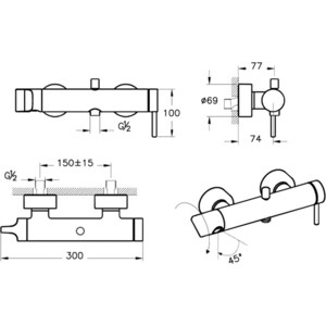 Смеситель для ванны Vitra Origin хром (A42619)