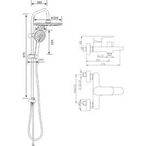 Душевая система Agger Breeze с изливом, черная (A0293544)