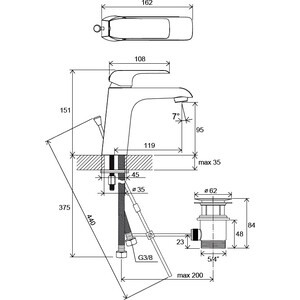 Смеситель для раковины Ravak Flat с донным клапаном FL 013.00 (X070117)