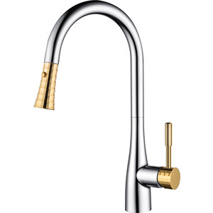 Смеситель для кухни D&K Rhein.Schiller с выдвижным изливом, хром/золото (DA1462504A)
