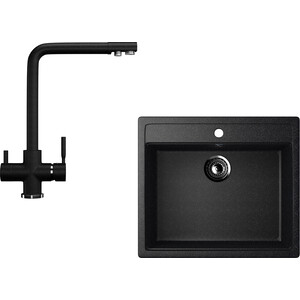Кухонная мойка и смеситель Ulgran U-104 черный (U-104-308, U-016-308)