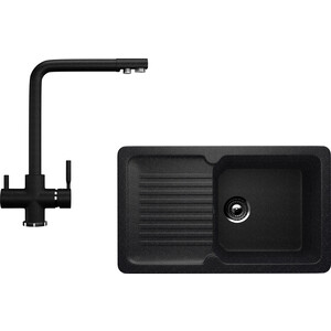 Кухонная мойка и смеситель Ulgran U-506 черный (U-506-308, U-016-308)
