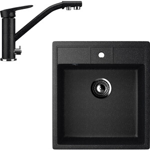 Кухонная мойка и смеситель Ulgran U-406 черный (U-406-308, U-010-308)