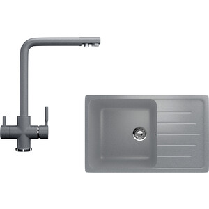 Кухонная мойка и смеситель Ulgran U-400 темно-серый (U-400-309, U-016-309)