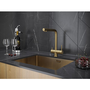 Смеситель для кухни Paulmark Skalen с подключением фильтра, брашированное золото (Sk213020-BG)