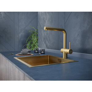 Смеситель для кухни Paulmark Dosse с выдвижным изливом, брашированное золото (Do214418-BG)