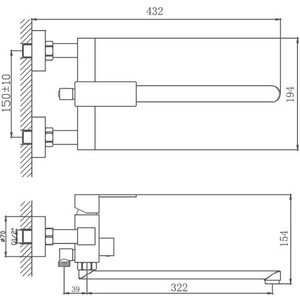 Смеситель для ванны Haiba HB803 универсальный, нержавеющая сталь (HB22803)