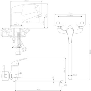 Комплект смесителей Rossinka Silvermix для раковины и ванны, с душем, хром (Y40-32, Y35-11)