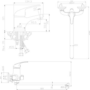 Комплект смесителей Rossinka Silvermix для раковины и ванны, с душем, хром (Y35-32, Y40-11)