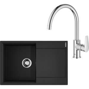 Кухонная мойка и смеситель Omoikiri Daisen 78 BL, Grohe BauEdge черная (4993327, 31367001)