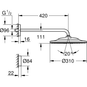 Верхний душ Grohe Rainshower 310 с кронштейном, хром (26640000)